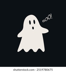 Cute cartoon Halloween ghost. Children's scary illustration in flat style. Funny creepy ghost. Vector illustration