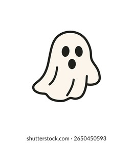 Cute cartoon Halloween ghost icon in flat style, perfect for spooky party invitation, kids clipart, seasonal decorations, digital stickers, and scary design