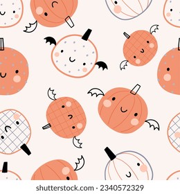 Cute cartoon Halloween little pumpkins - vector seamless pattern