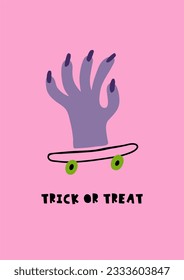 Cute cartoon Halloween prints in doodle style. Vector Halloween party illustrations with awesome characters, pumpkins, stars, spider, bat