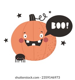 Cute cartoon Halloween pumpkin. Character vector in flat style.