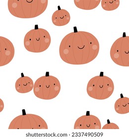 Cute Cartoon Halloween pumpkin - vector seamless pattern. Halloween character in flat style, pastel color