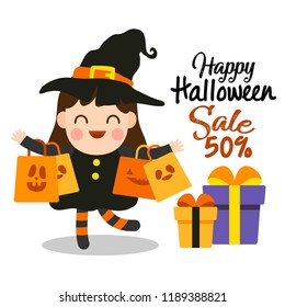 Cute cartoon Halloween Sale.