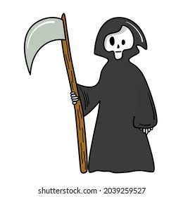 cute cartoon halloween vector card illustration with grim reaper isolated on white background