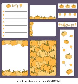 cute cartoon halloween vector printable collection set with card, banner, note, frame, stickers and invitation