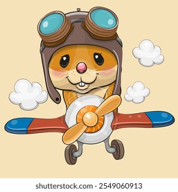 Cute Cartoon Hamster fliegt im Flugzeug