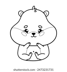 Cute cartoon hamster. Outline kawaii animal. Line drawing, coloring book. Vector illustration. Kids collection