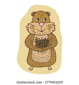 Cute cartoon hamster with wheat. Vector illustration