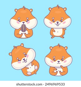 Cute cartoon hamsters collection. Isolated Funny kawaii animal character. Vector illustration. Kids collection