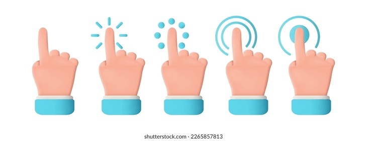 Cute cartoon hand 3D icon vector illustration - Touch or click icon stock vector design. 3d hand pointing icon design. Social media.  Isolated on white background. 3d vector illustration