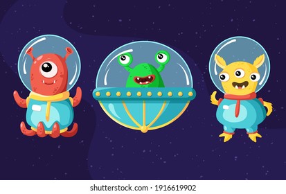 extraterrestres dibujados a mano en el espacio, tierno dibujo ilustrativo para niños