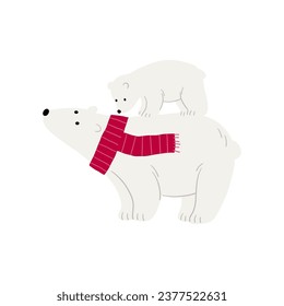 Cute Cartoon Hand drawn cute animal bears. Mom and Baby Bear animals. Baby shower bear - vector print for kids