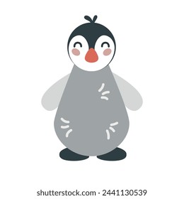 Cute cartoon hand drawn baby penguin on isolated white background. Character of the arctic polar animals for the logo, print, design.