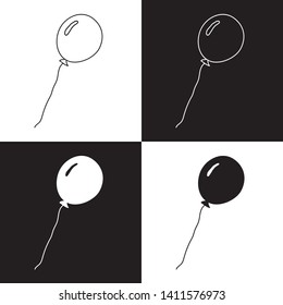 Cute cartoon hand drawn balloon illustration set. Sweet vector black and white balloon illustration set. Isolated monochrome doodle balloon illustration set for various projects.