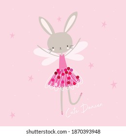 Cute Cartoon Hand Drawn Bunny Ballerina Vector Illustration