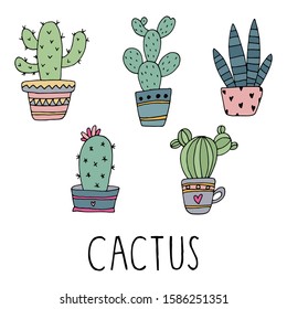 cute cartoon hand drawn cactus set. Vector Illustration. vector print