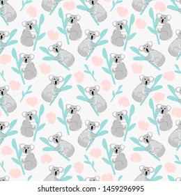 cute cartoon hand drawn childish koala animal seamless pattern