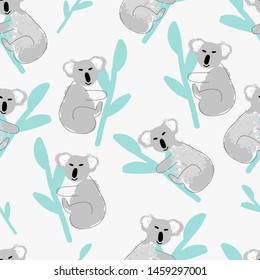cute cartoon hand drawn childish koala animal seamless pattern
