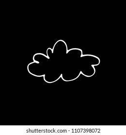 Cute cartoon hand drawn cloud icon. Sweet vector black and white cloud icon. Isolated monochrome doodle cloud icon on black background.