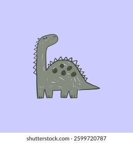 Cute cartoon hand drawn Dino. Sketch, doodle stile, vector illustration for kids. Cartoon Dosaur 