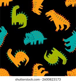 Cute cartoon hand drawn Dino. Sketch, doodle stile, vector illustration for kids. Cartoon Dosaur, seamless pattern