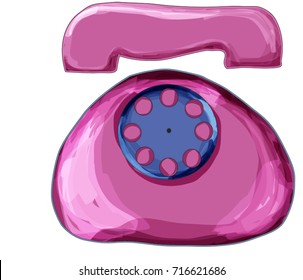 Cute cartoon hand drawn disk telephone in watercolor painting style. Vector illustration, icon, clip art.