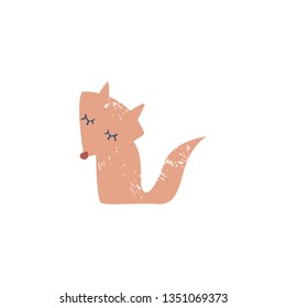 Cute cartoon hand drawn fox illustration, nice animal, forest inhabitant. Isolated vector