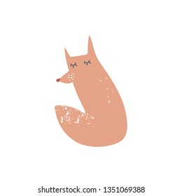 Cute cartoon hand drawn fox illustration, nice animal, forest inhabitant. Isolated vector