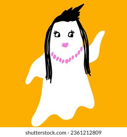 Cute Cartoon handgezeichnet Geist zu Halloween Feiertag.Single Design Grafik Element.Ghost Clip Kunst im Doodle-Stil.