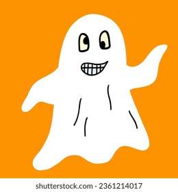 Espíritu dibujado a mano de dibujos animados para las vacaciones de Halloween. Elemento gráfico de diseño único. Pieza fantasma con estilo doodle.