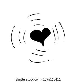 Cute cartoon hand drawn heart symbol. Sweet vector black and white heart symbol. Isolated monochrome doodle heart symbol on white background.