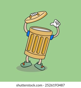 Cute cartoon hand drawn illustration of a big trash can with an open lid. trash. Isolated.
Vector Format