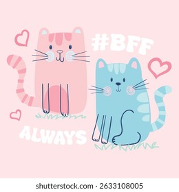 Cute Cartoon Hand Drawn Kittens Vector Illustration