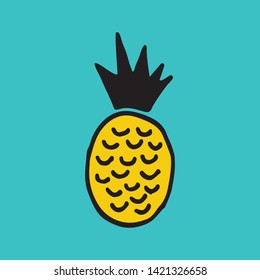 Cute cartoon hand drawn pineapple icon. Funny vector colorful pineapple icon. Isolated doodle pineapple icon for various projects.