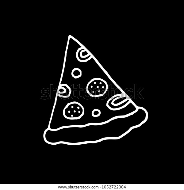 かわいい手描きのピザの絵 白黒のピザを描いた甘いベクター画像 黒い背景にモノクロの落書きピザ のベクター画像素材 ロイヤリティフリー