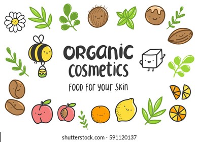 Cute Cartoon Hand Drawn Poster For Organic Cosmetics