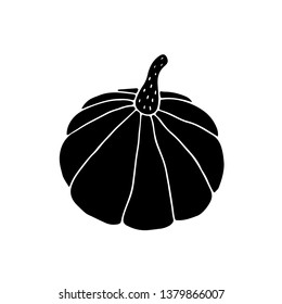 Cute cartoon hand drawn pumpkin illustration. Sweet vector black and white pumpkin illustration. Isolated monochrome doodle pumpkin illustration on white background.