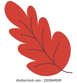 Cute cartoon hand drawn red  autumn leaf. Single design graphic element. Vector Illustration.