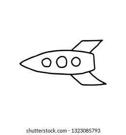 Cute cartoon hand drawn rocket icon. Sweet vector black and white rocket icon. Isolated monochrome doodle rocket icon on white background.