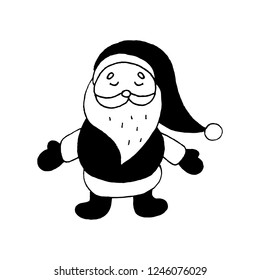 Cute cartoon hand drawn santa claus icon. Sweet vector black and white santa claus icon. Isolated monochrome doodle santa claus icon on white background.