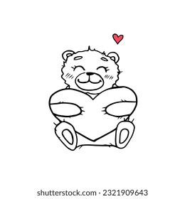 Cute cartoon hand drawn single element teddy bear with heart. Vector illustration EPS10. Great for greeting cards, valentine's day cards, posters, stickers and seasonal design. Isolated on white