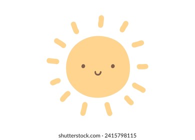 Cute cartoon hand drawn smiling sun. Sweet vector color sun isolated on white background.