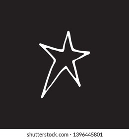 Cute cartoon hand drawn star symbol. Sweet vector black and white star symbol. Isolated monochrome doodle star symbol on black background.
