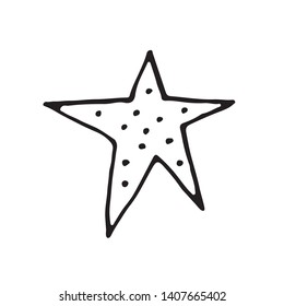Cute cartoon hand drawn star icon. Sweet vector black and white star icon. Isolated monochrome doodle star icon on white background.