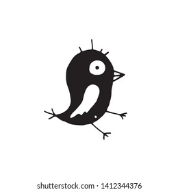 Cute cartoon hand drawn summer bird symbol of funny bird. Sweet vector black and white summer bird symbol. Isolated monochrome summer bird symbol on white background.