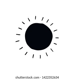 Cute cartoon hand drawn sun icon. Funny vector black and white sun icon. Isolated monochrome doodle sun icon for various projects.