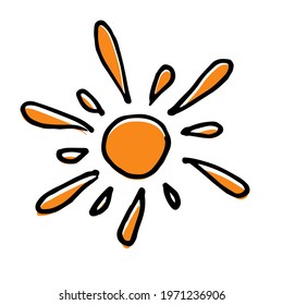 Cute cartoon hand drawn sun icon. Funny vector colorful sun icon. Isolated doodle sun icon for various projects.
