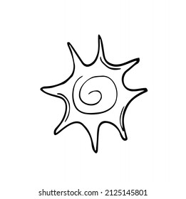 Cute cartoon hand drawn sun drawing. Sweet vector black and white sun drawing. Isolated monochrome doodle sun drawing on white background.