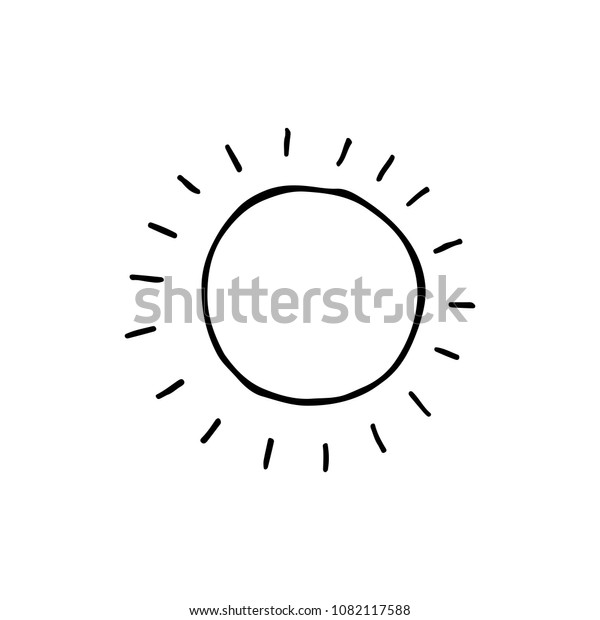 かわいい手描きの日差し 白黒の太陽の甘いベクター画像 白い背景にモノクロの落書き風太陽描画 のベクター画像素材 ロイヤリティフリー