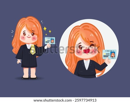 Cute cartoon hand drawn Thai lawyer Legal professions character show the Attorney-at-Law license . Flat cartoon animation vector design.